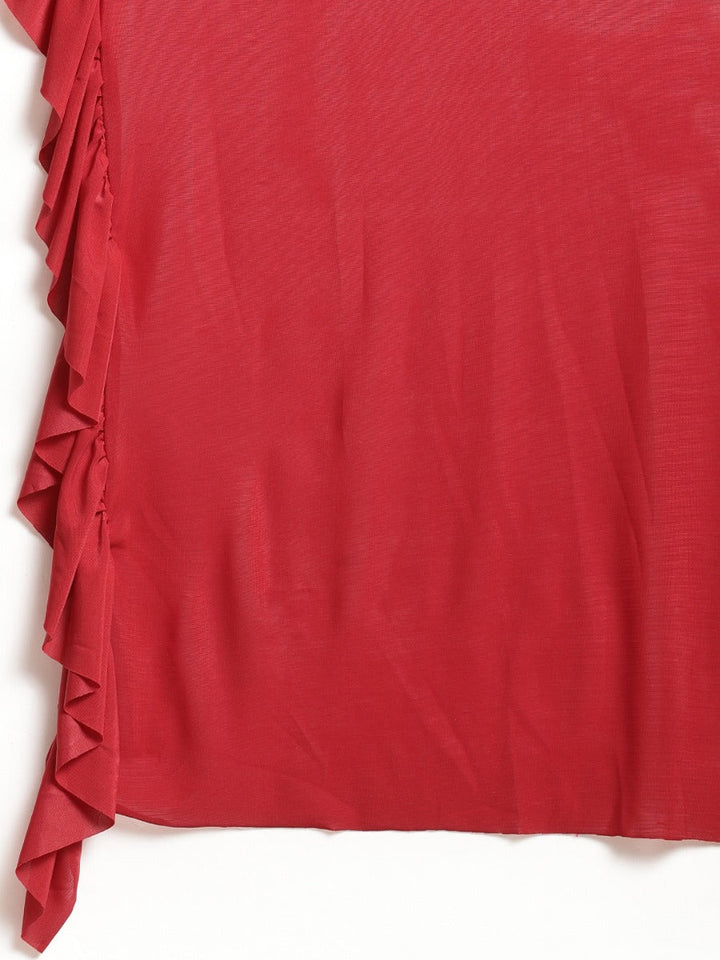 Neerus Red solid ready to wear saree with blouse - detail view 1