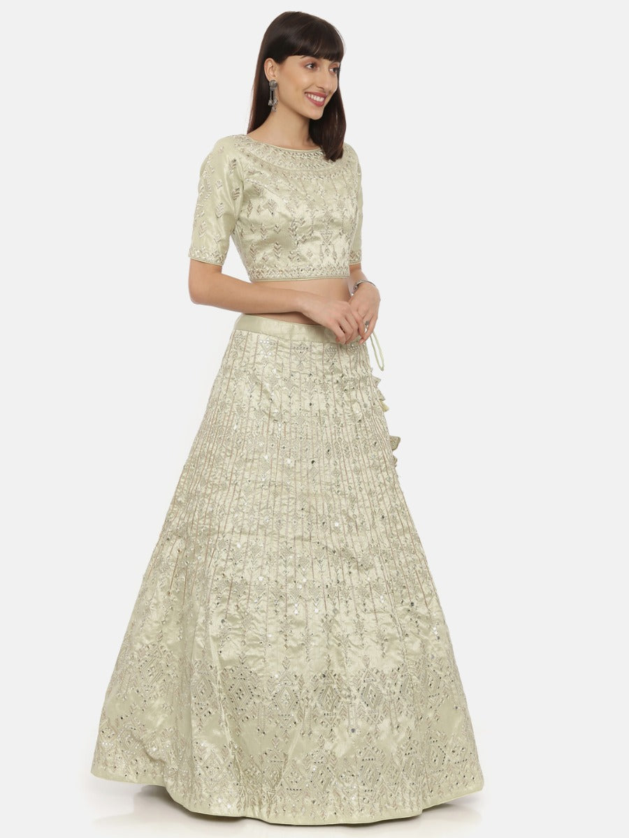 Neerus Green net embellished lehenga ghagra set - side view