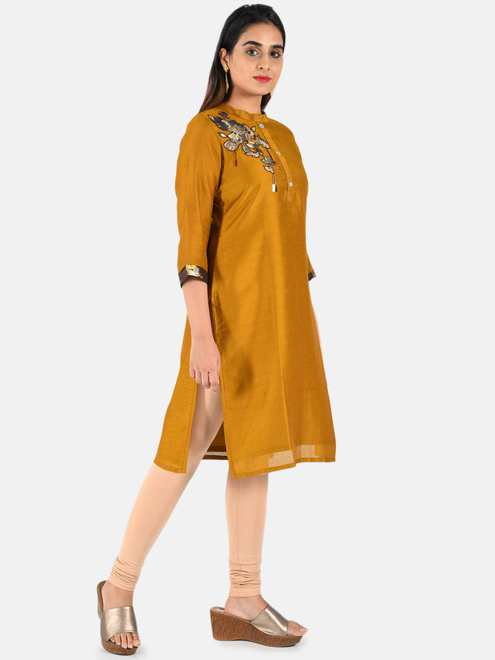 Neerus Yellow A-Line embellished kurta - back view