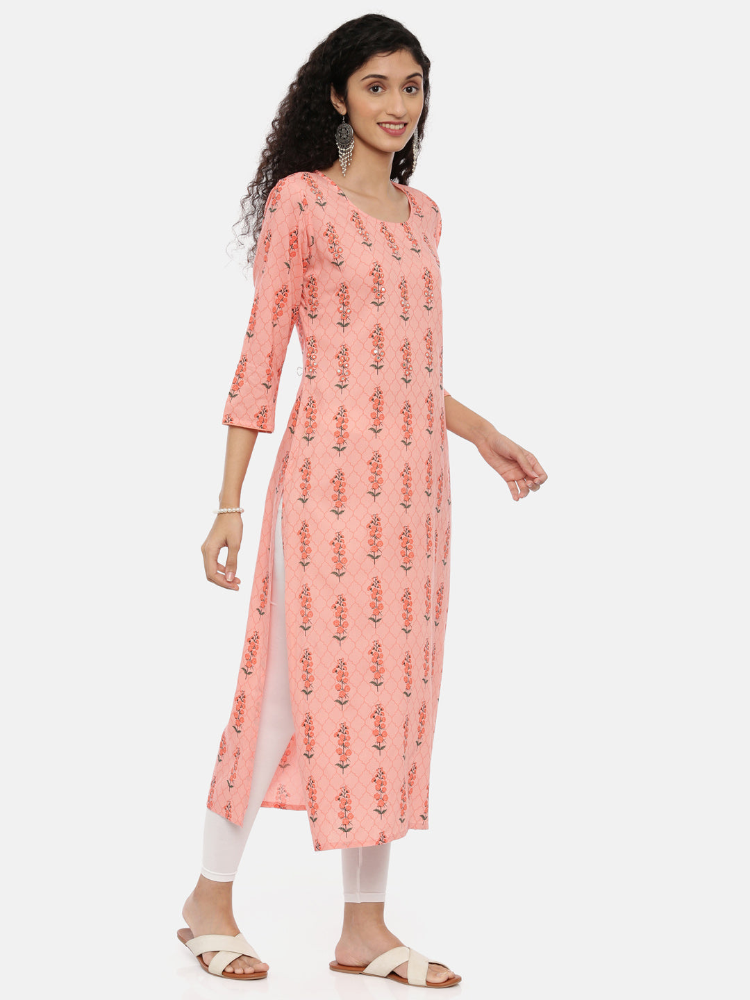 Neerus Orange printed ethnic kurta for women - detail view 2