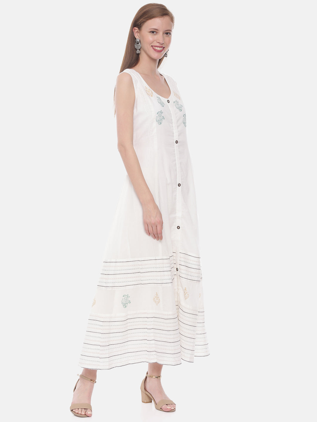 Neerus White embroidered anarkali kurti - side view