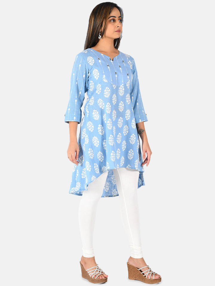 Neerus Blue printed A-Line kurta for women - detail view 2