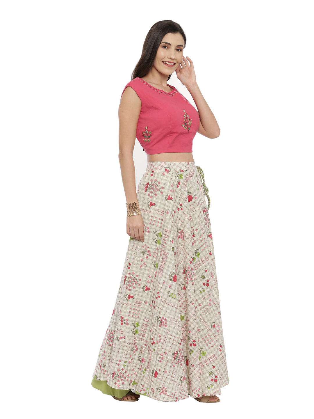 Neerus Beige mirror work embroidered lehenga set - side view