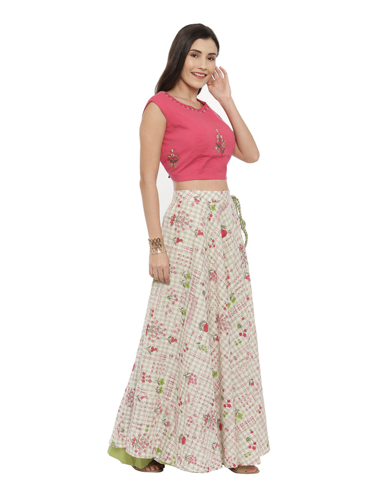 Neerus Beige mirror work embroidered lehenga set - side view