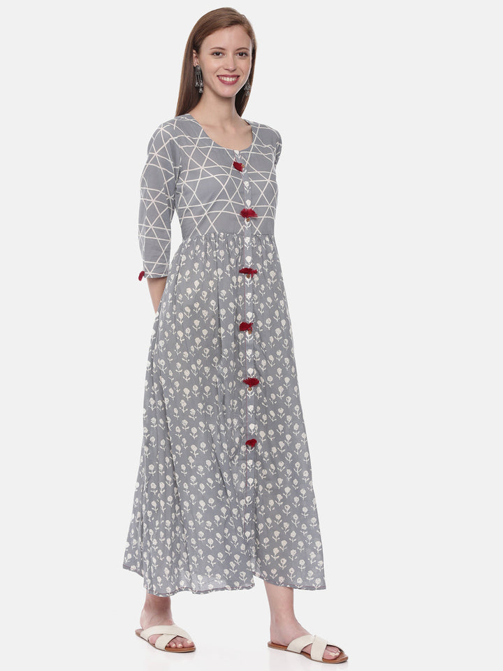 Neerus Grey printed anarkali kurti - side view