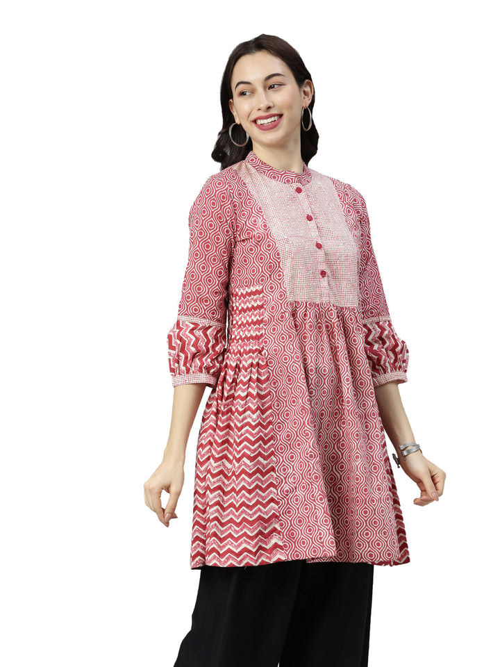 Neerus Red printed A-line kurta - side view