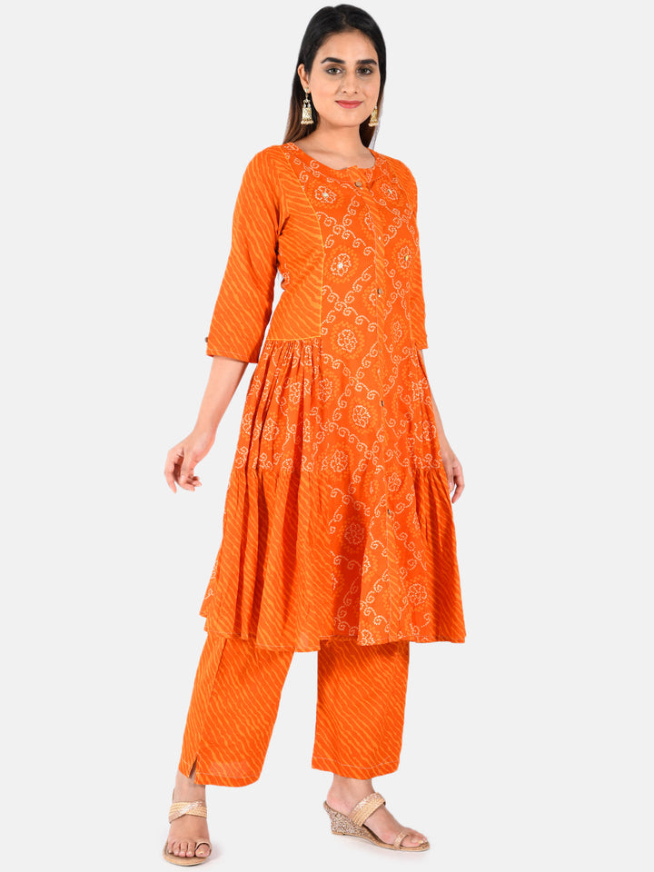 Neerus Orange embroidered anarkali kurta - detail view 2