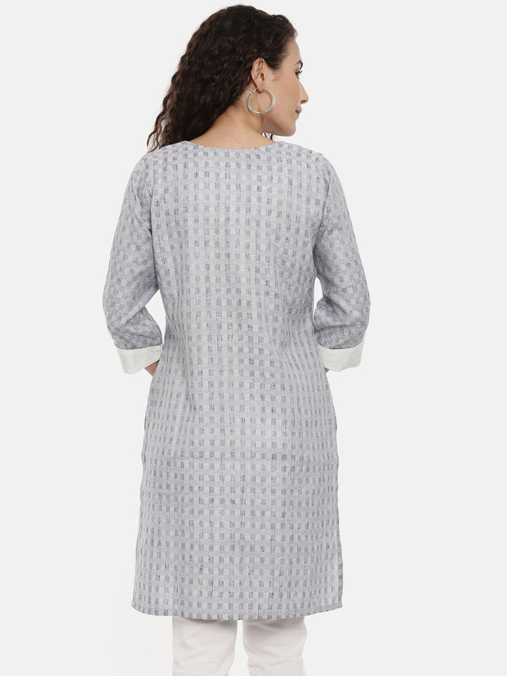 Neerus Grey printed geometric kurta for women - side view