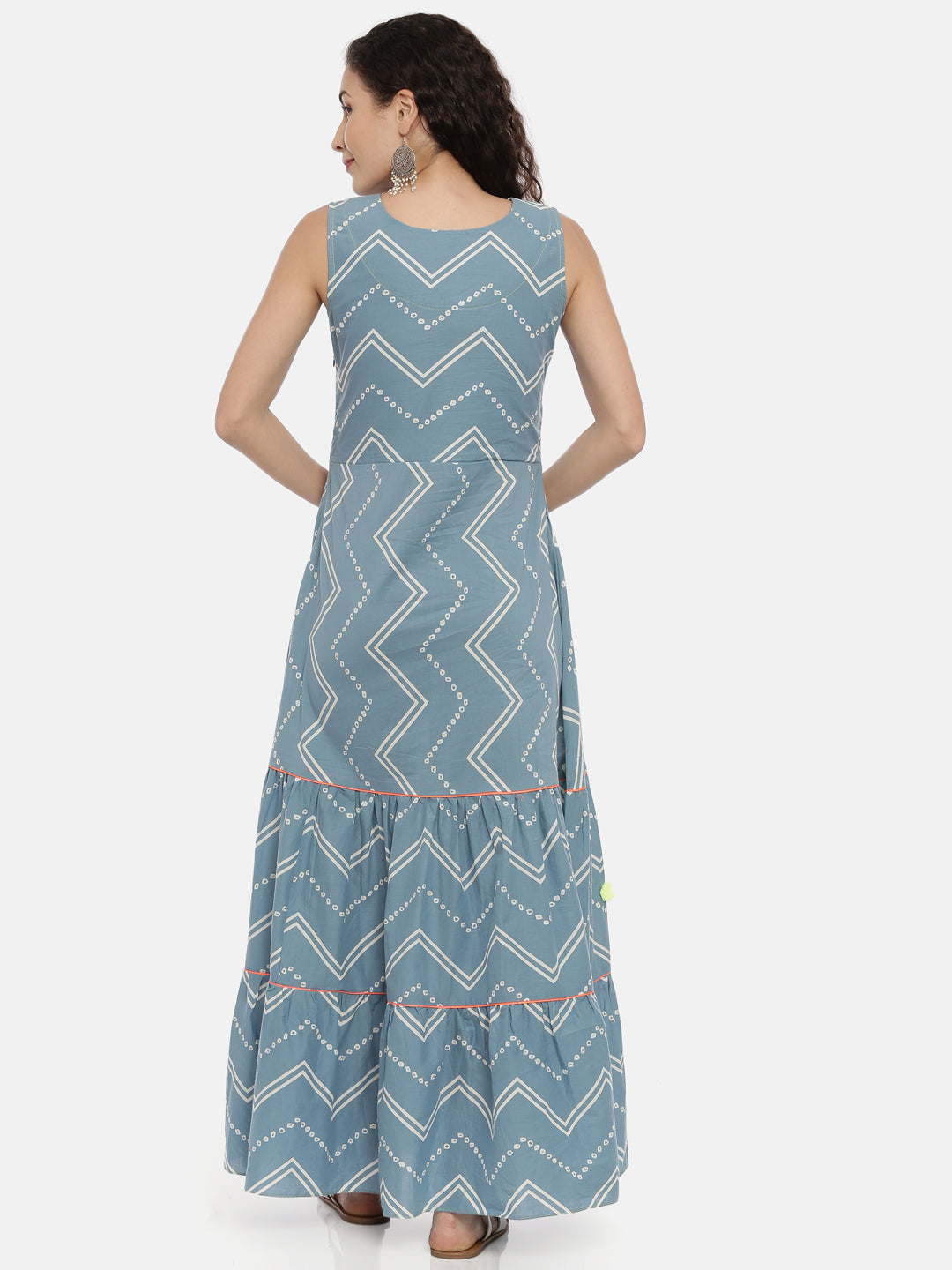 Neerus Blue Chevron Printed Kurta - side view
