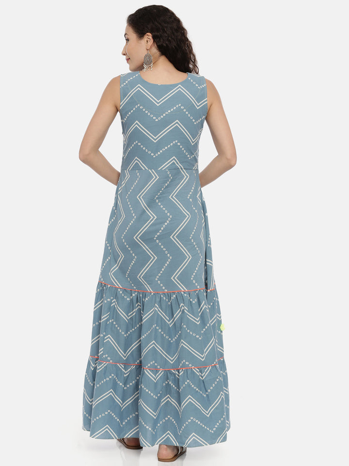 Neerus Blue Chevron Printed Kurta - side view