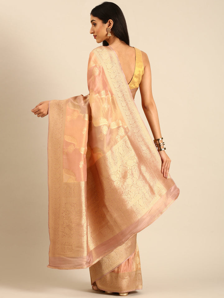 Neerus Multi Banarasi woven saree with zari border and butis - back view