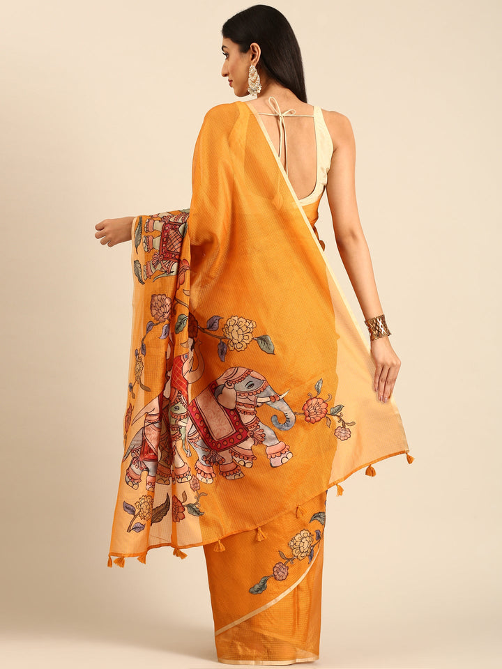 Neerus Yellow Kota Kalamkari appliqué saree - side view