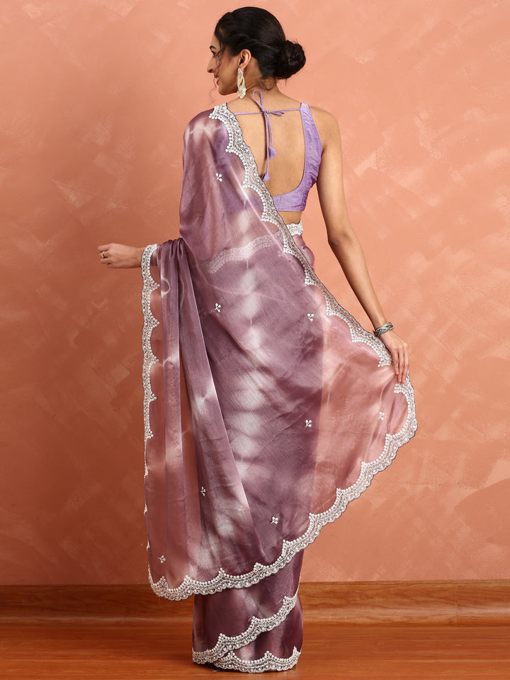 Neerus Pink organza hand embroidered saree - back view