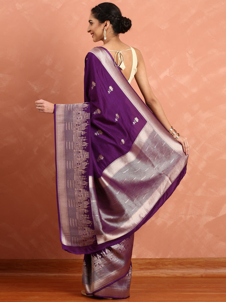 Neerus Maroon Banarasi woven saree - back view