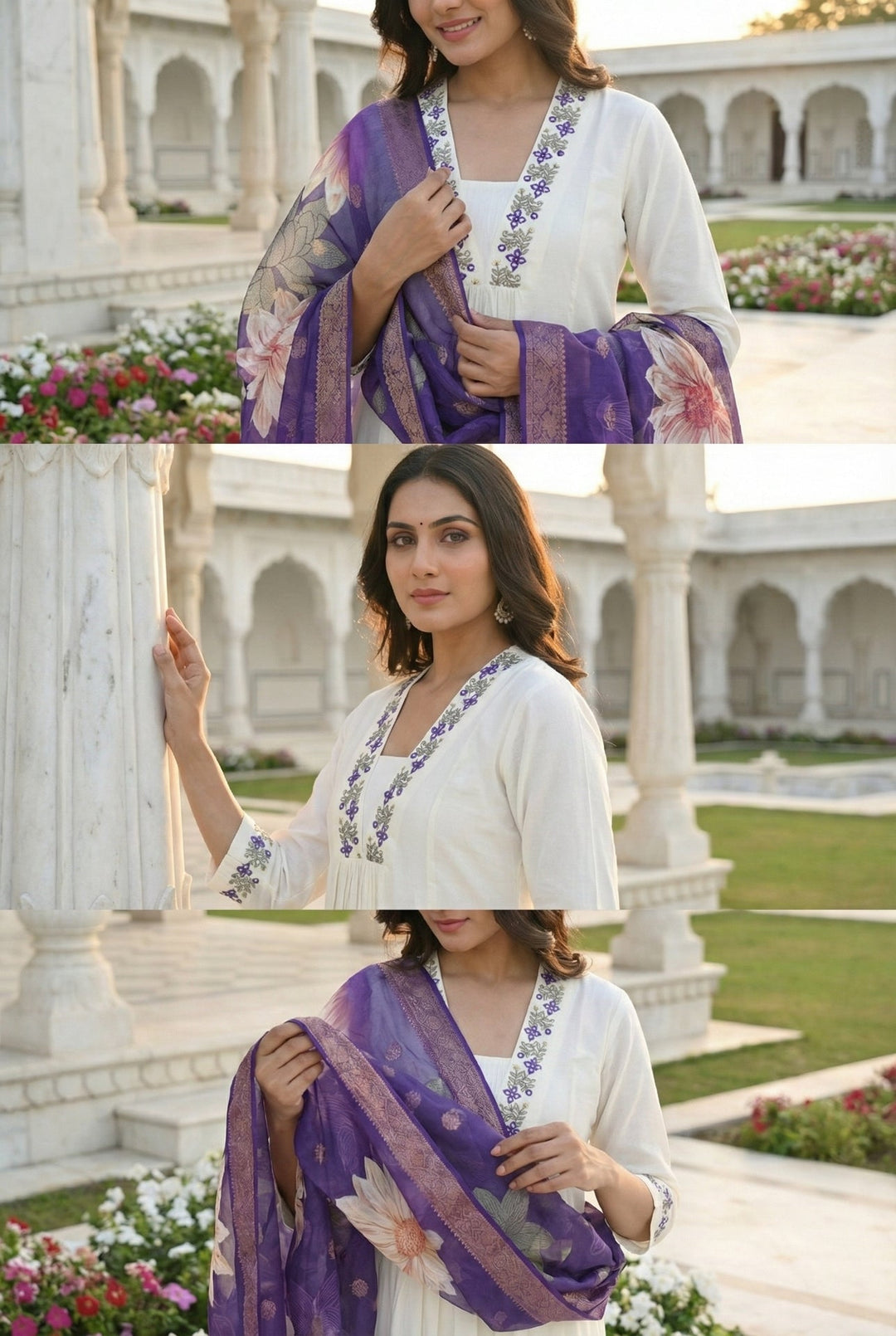 Neerus Purple Chanderi hand embroidered suit set - detail view 3