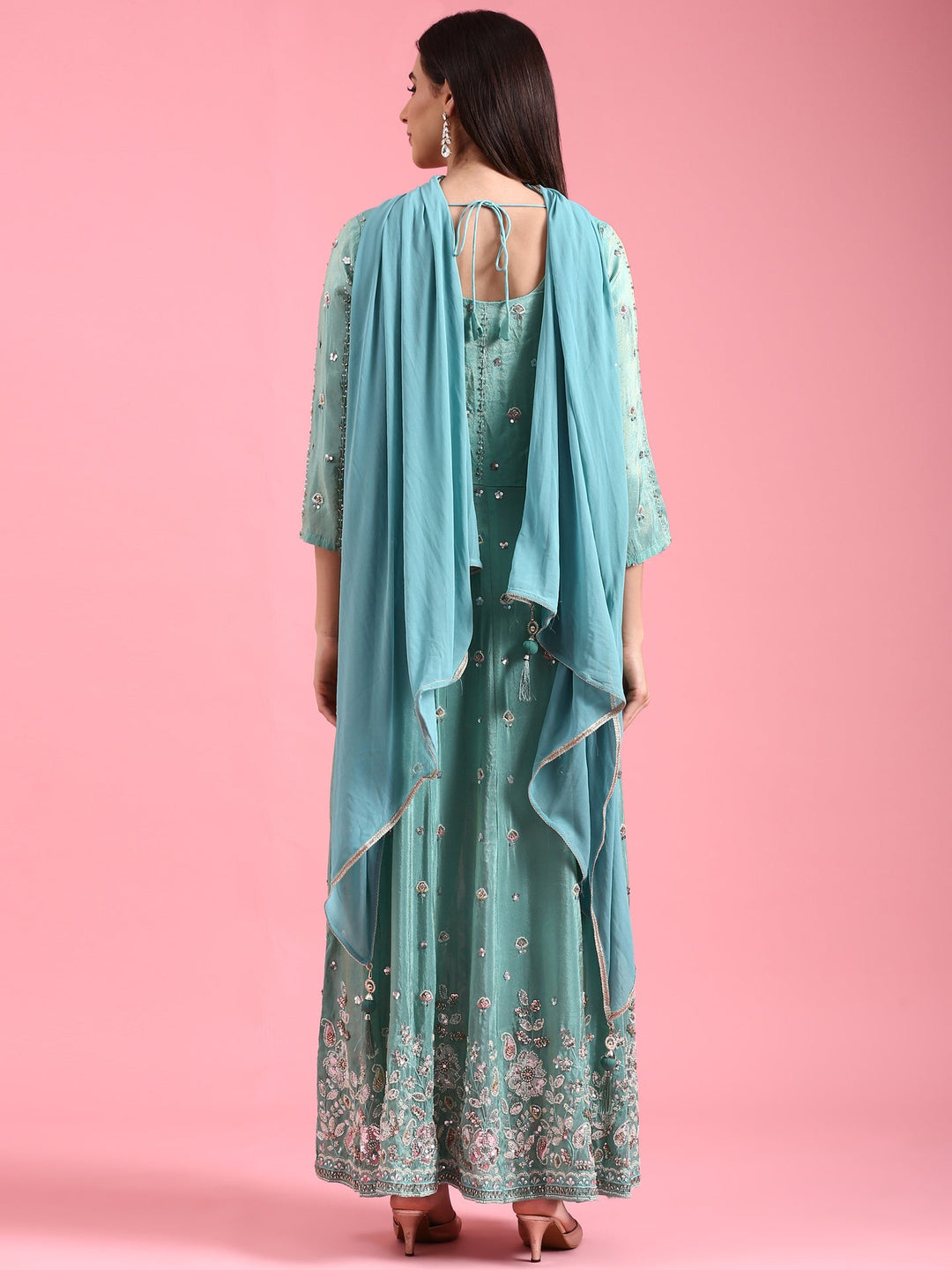 Neerus Green tissue embellished suit set - side view