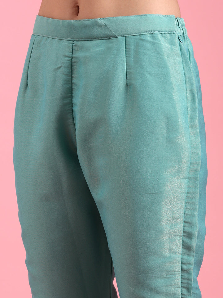 Sea Green Tissue Beads Work Kali With Palazzo