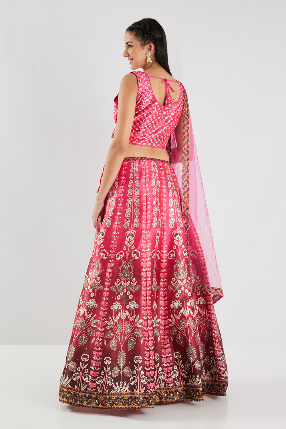 Neerus Pink silk printed lehenga set - detail view 2