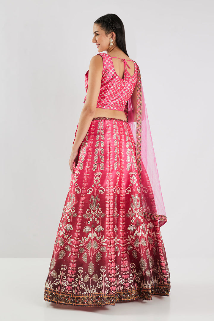 Neerus Pink silk printed lehenga set - detail view 2