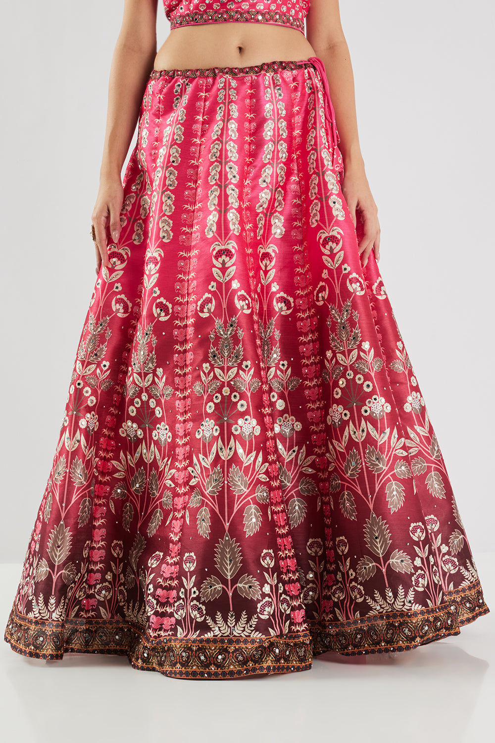 Neerus Pink silk printed lehenga set - detail view 4