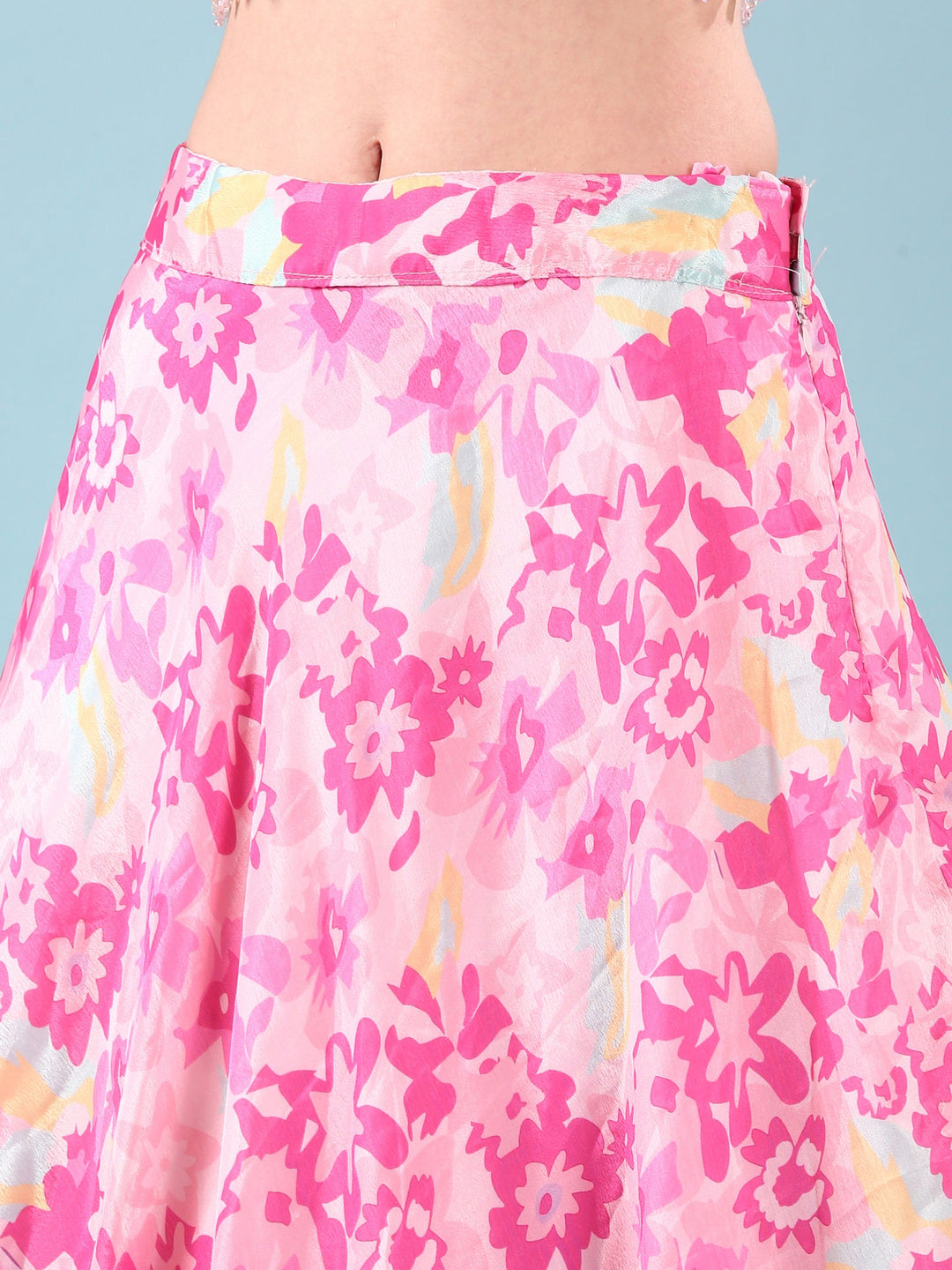 Neerus Pink Chinon Digital Printed Jacket Lehenga Set - detail view 3