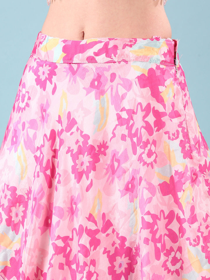 Neerus Pink Chinon Digital Printed Jacket Lehenga Set - detail view 3