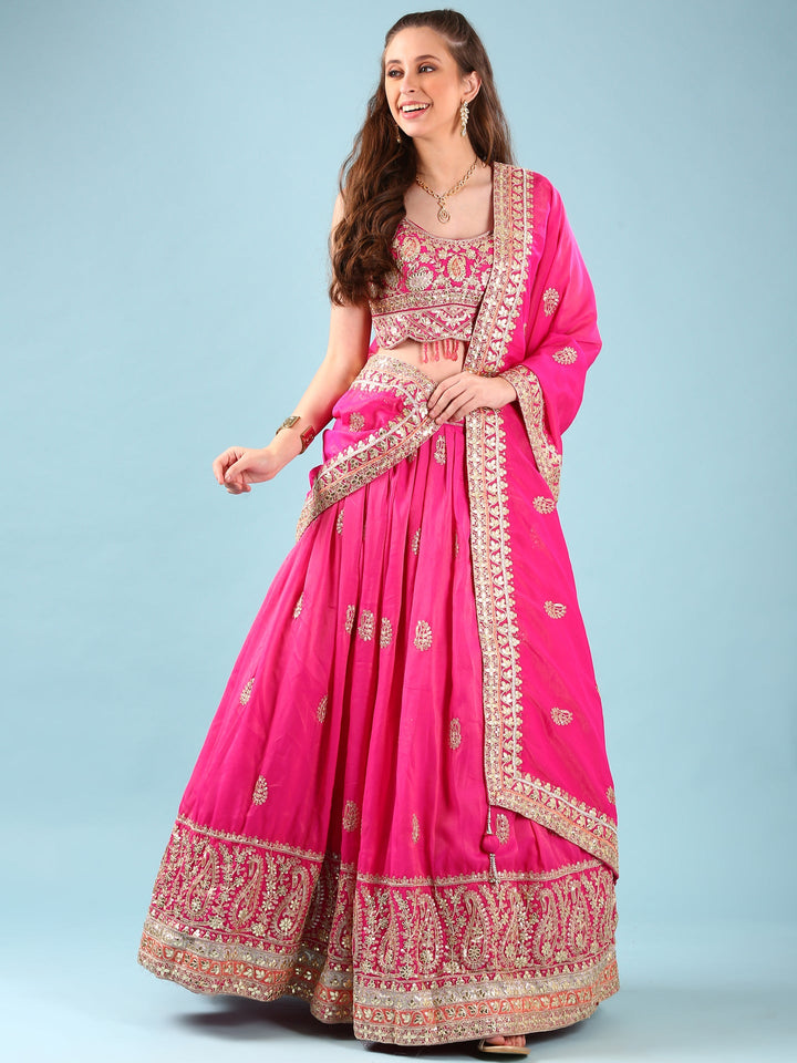 Neerus Pink silk hand embroidered lehenga set - detail view 2