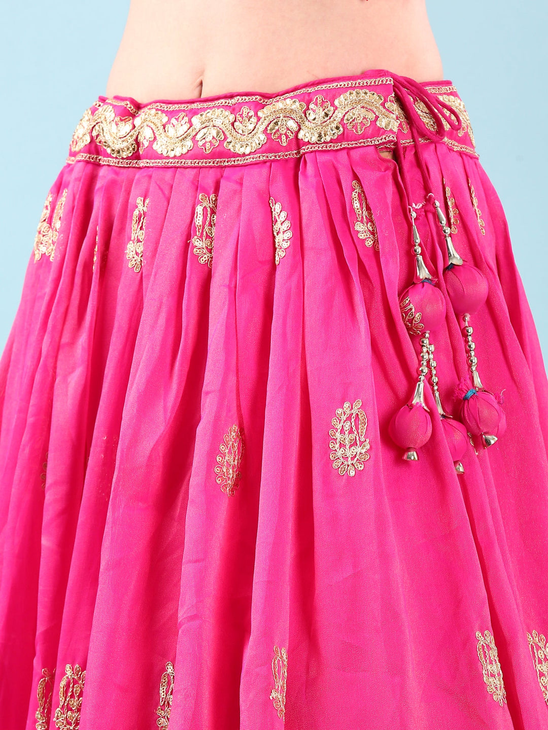 Neerus Pink silk hand embroidered lehenga set - detail view 3