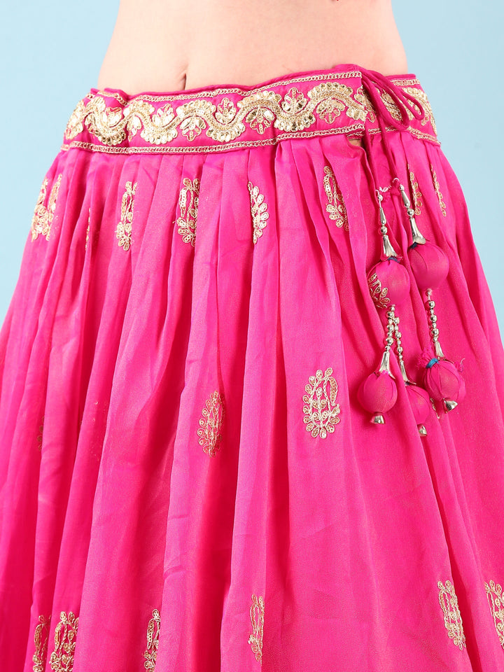 Neerus Pink silk hand embroidered lehenga set - detail view 3