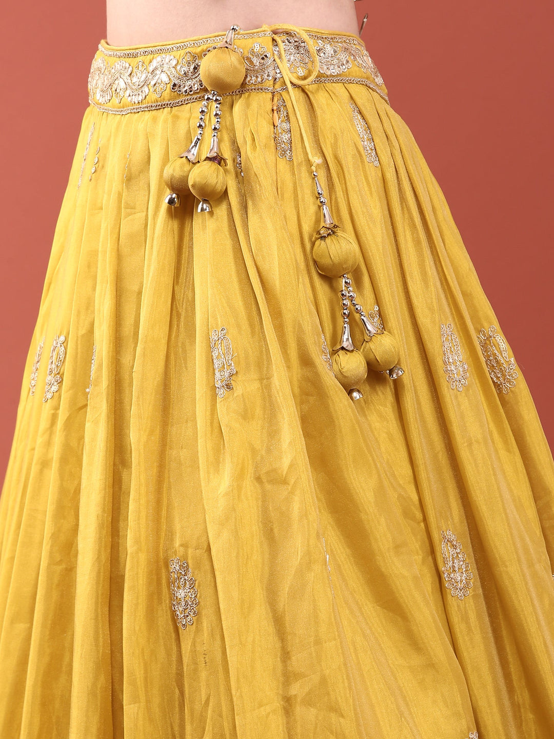 Neerus Yellow silk embroidered lehenga set - detail view 5