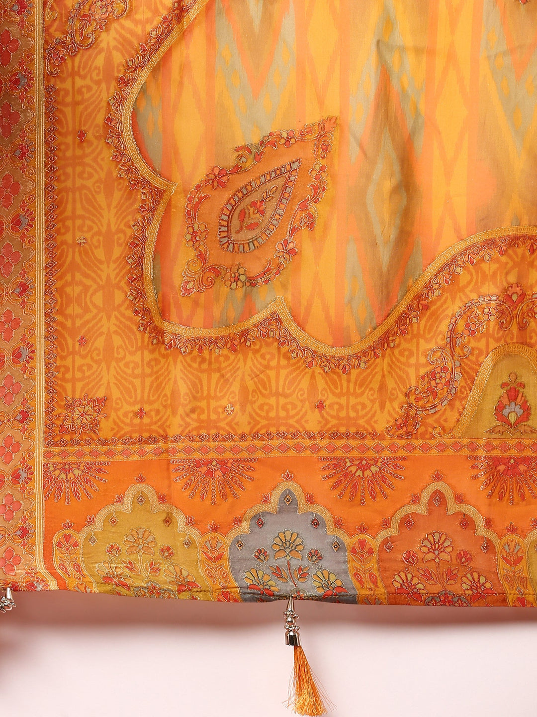 Neerus Yellow silk embroidered anarkali suit set - detail view 4