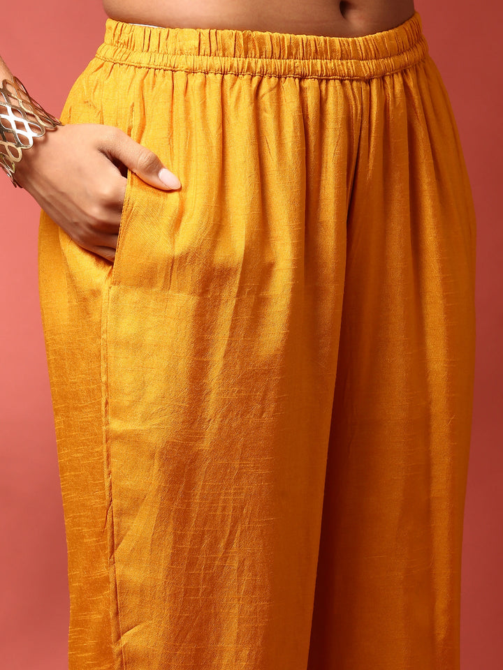 Mustard and green striped silk embroidered anarkali set