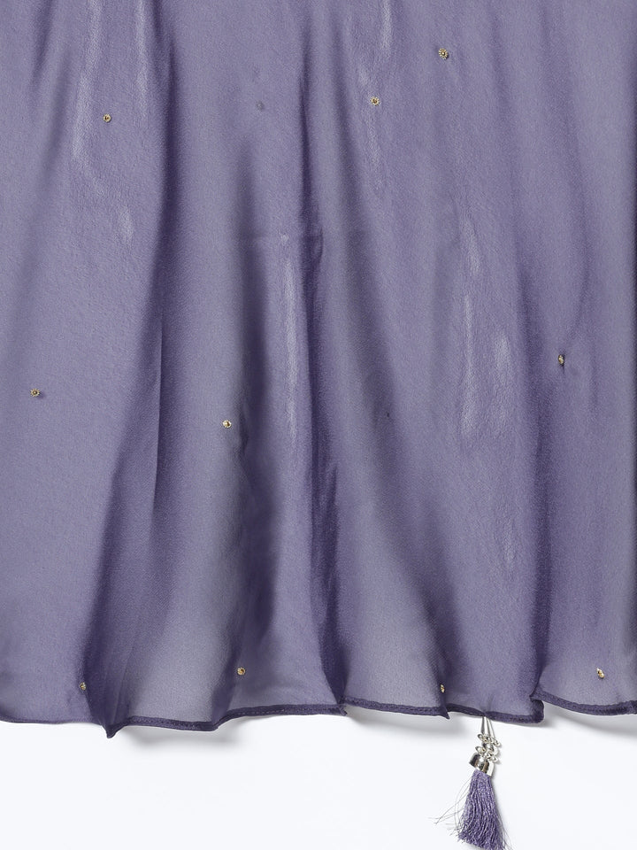 Neerus Blue tissue crop top and palazzo suit set - detail view 5