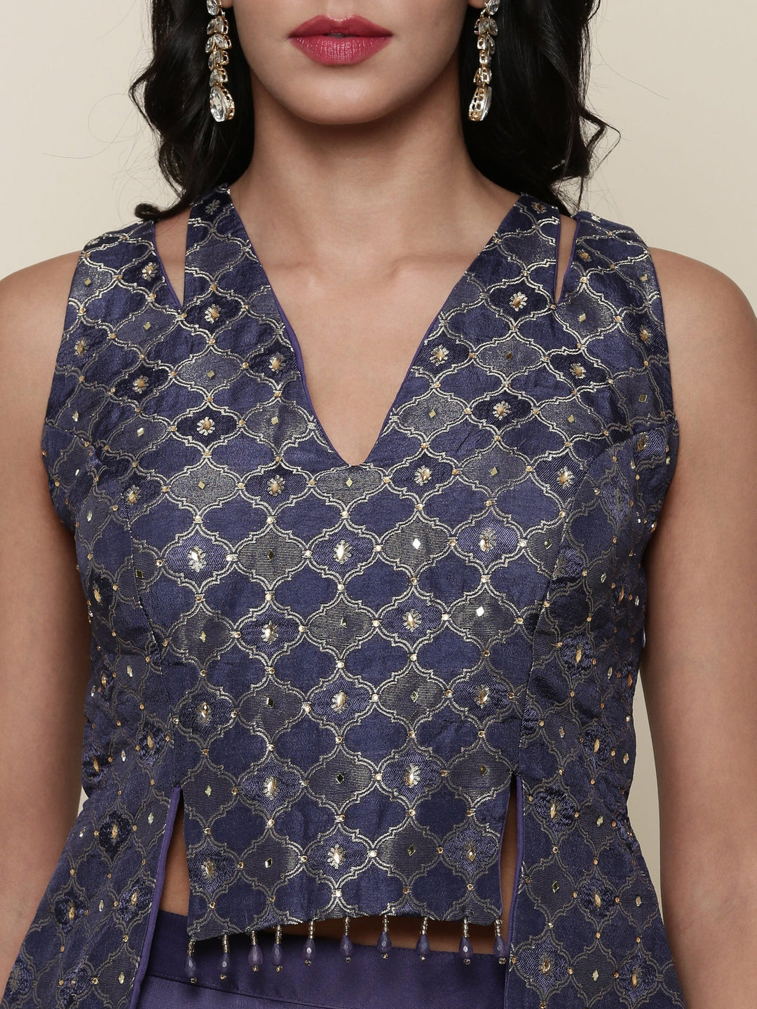 Neerus Blue tissue crop top and palazzo suit set - detail view 1