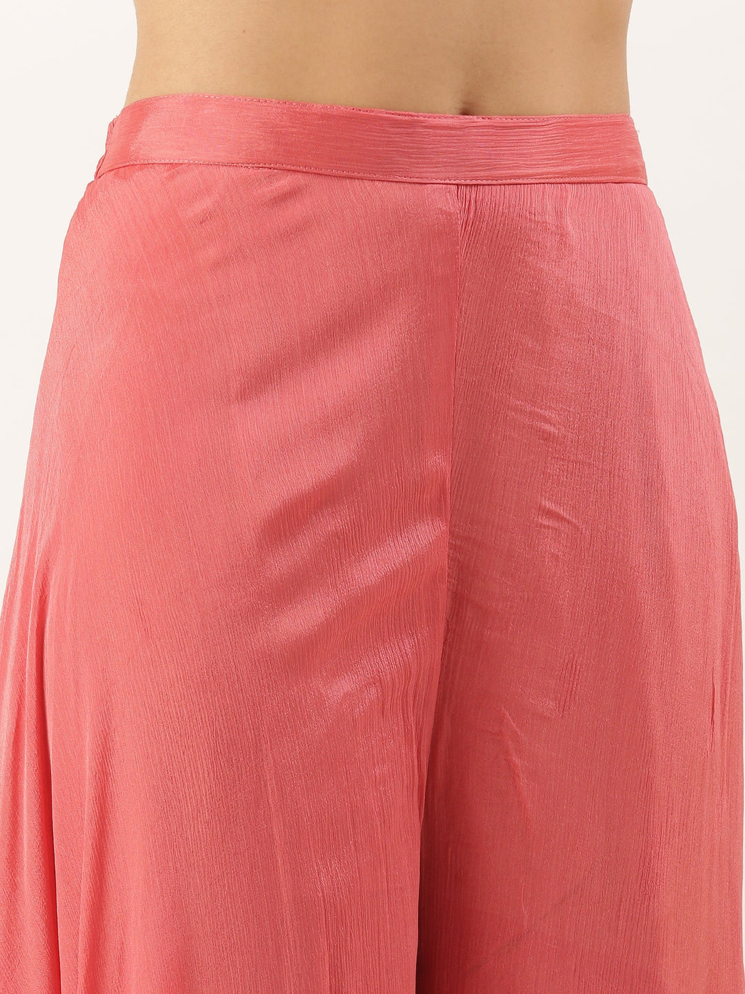 Neerus Pink tissue embroidered suit set peplum with palazzo - detail view 4