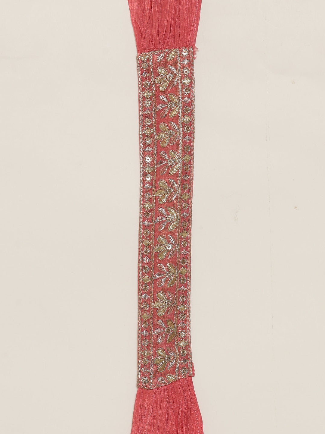 Neerus Pink tissue embroidered suit set peplum with palazzo - detail view 6