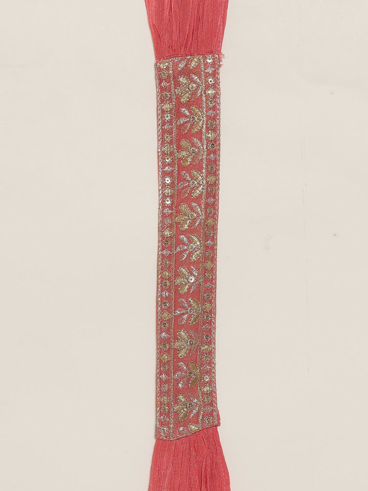 Neerus Pink tissue embroidered suit set peplum with palazzo - detail view 6