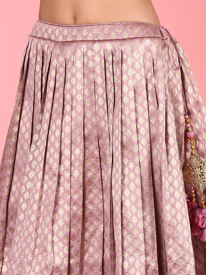 Neerus Pink silk embroidered lehenga set - detail view 5