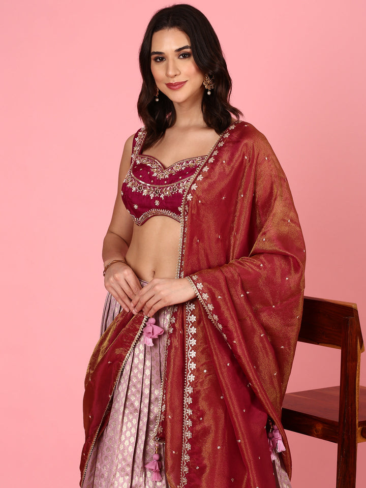 Neerus Pink silk embroidered lehenga set - detail view 3
