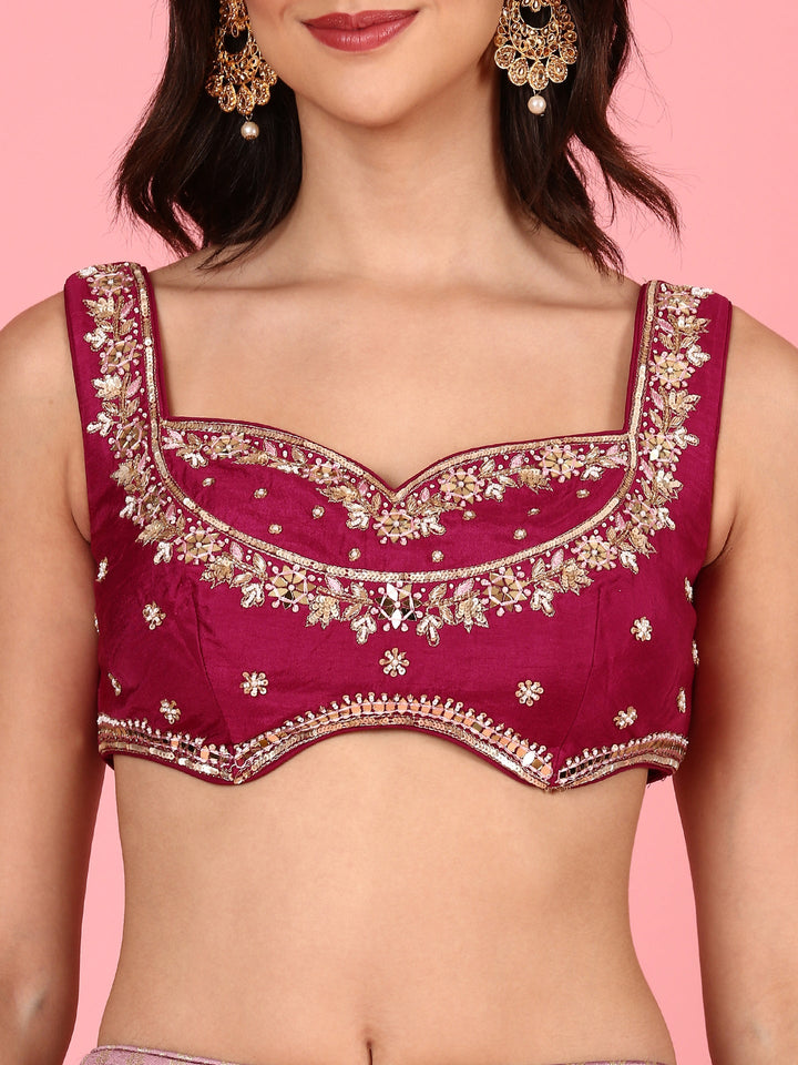 Neerus Pink silk embroidered lehenga set - detail view 1