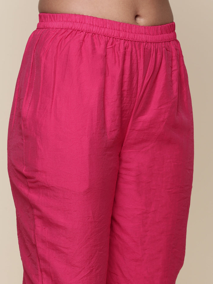 Pink tissue fabric embroidered Three piece suit set