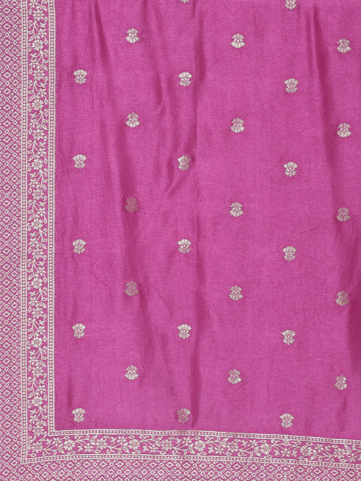 Magenta Tissue suit embroidered three piece set