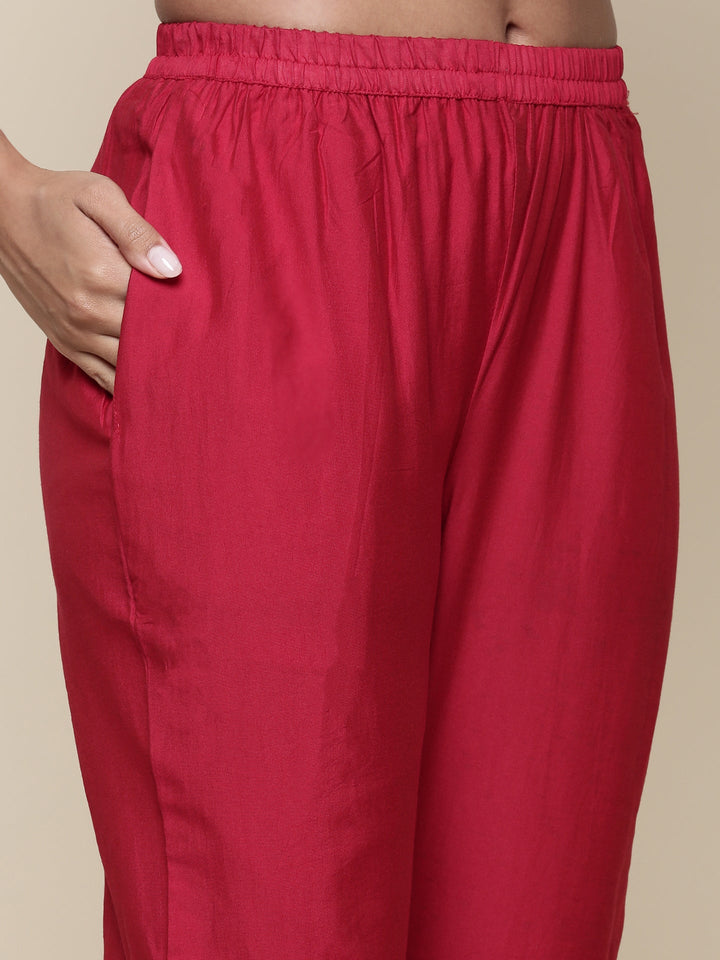 Silk red embroidered Three piece suit set