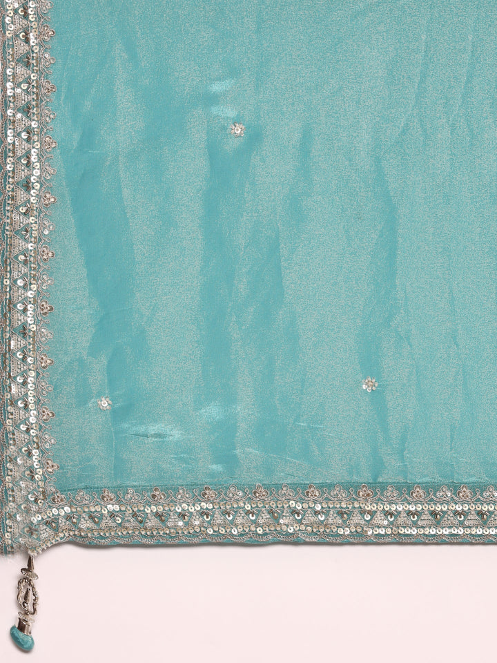 Teal Tissue Aari Heavy Embroidered Ghagra Set