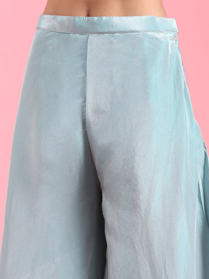 Ice Blue Banaras Silk Embroidery Peplum Palazzo