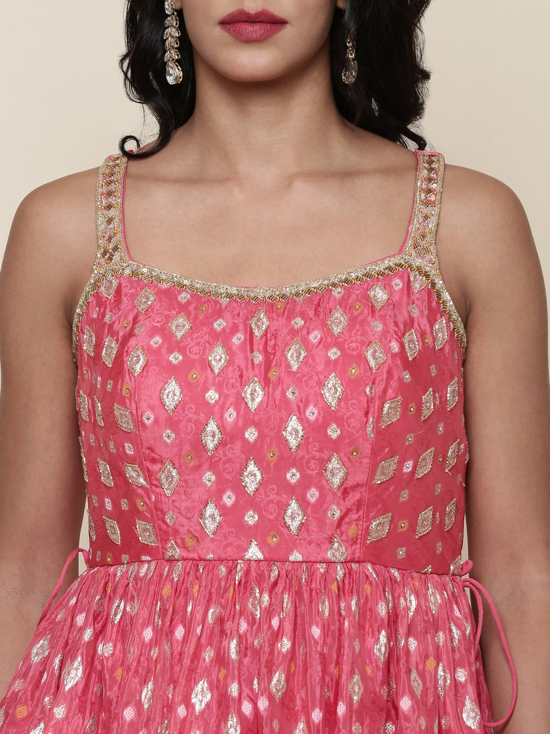 Neerus Orange georgette peplum suit set - detail view 1