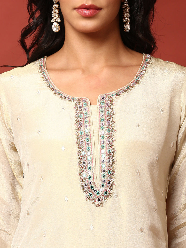 Neerus White crepe hand embroidered suit set - detail view 1