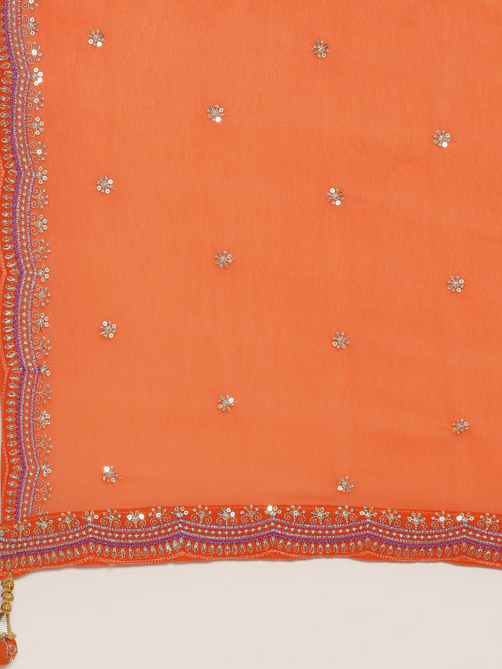 Orange Georgette Embroidered Kali With Palazzo