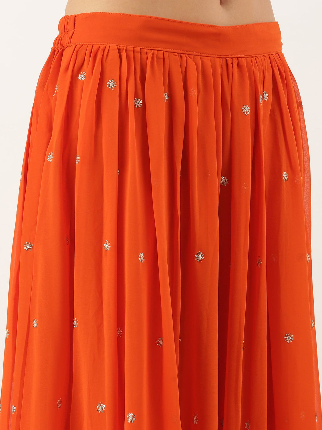 Neerus Orange georgette embroidered suit set - detail view 4