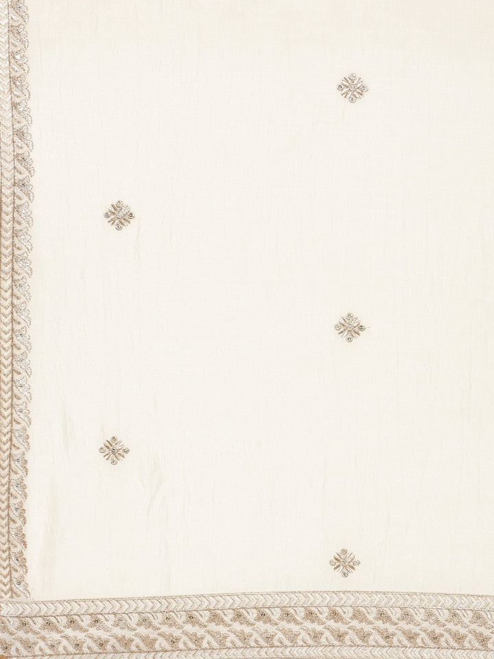 Cream Vichitra Silk Three Piece Set